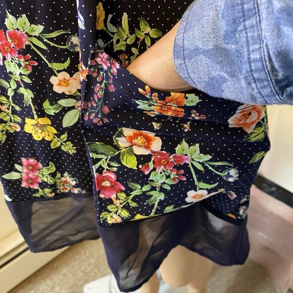 Nina Leonard Woman 3X Black Floral Liquid Knit Slip Top Flowy Swing Cottagecore - Picture 7 of 8